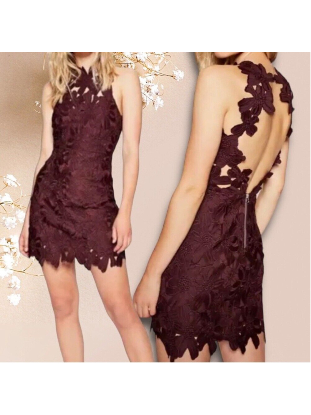 Free People X Saylor Jessa Floral Mini Party Dress crochet floral Sz S Fairy
